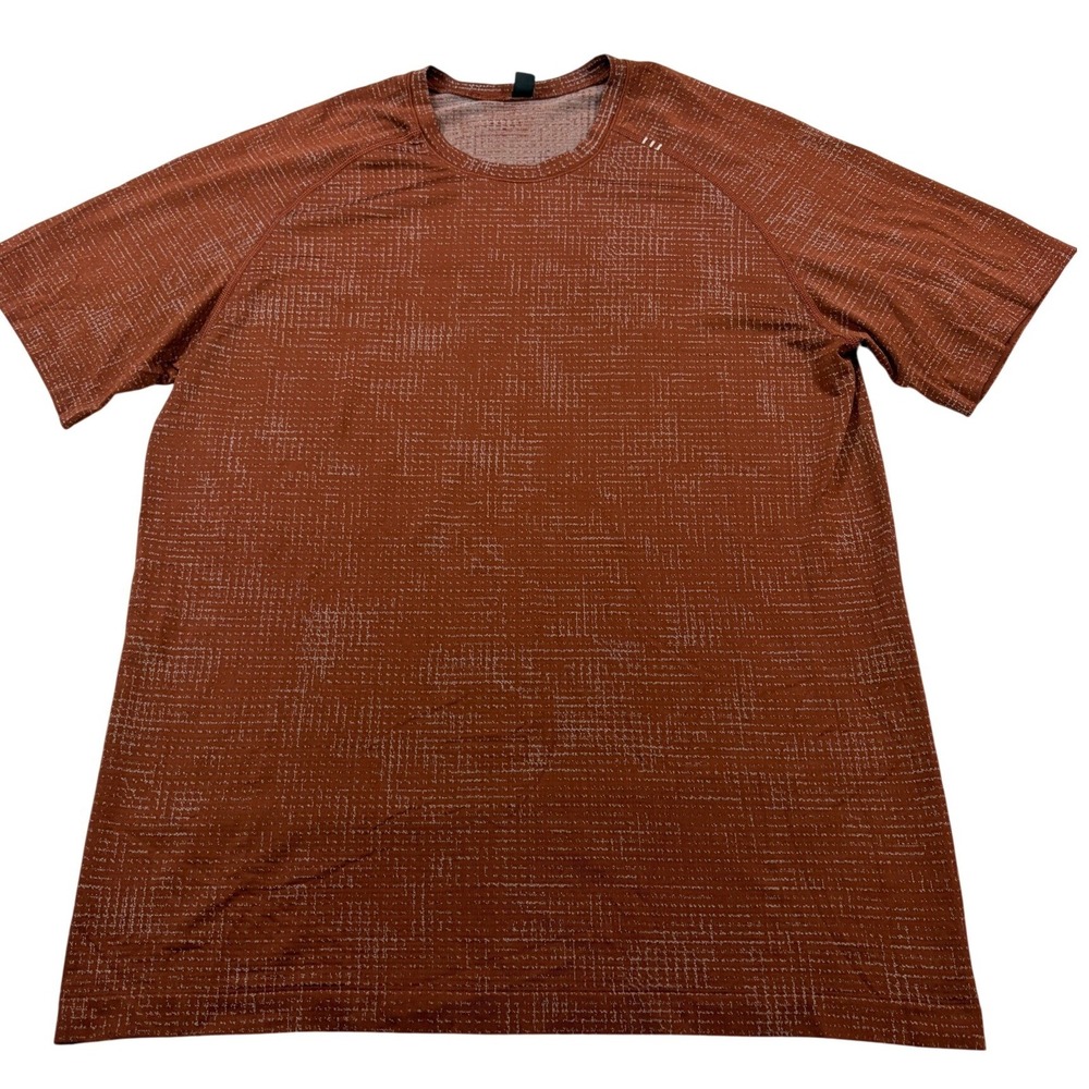 Lululemon Mens Metal Vent Tech Short Sleeve Shirt Rust Orange Grid Size L